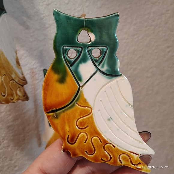 Vintage Owl Windchime Clay Pottery Glazed Made In Taiwan - Picture 3 of 7